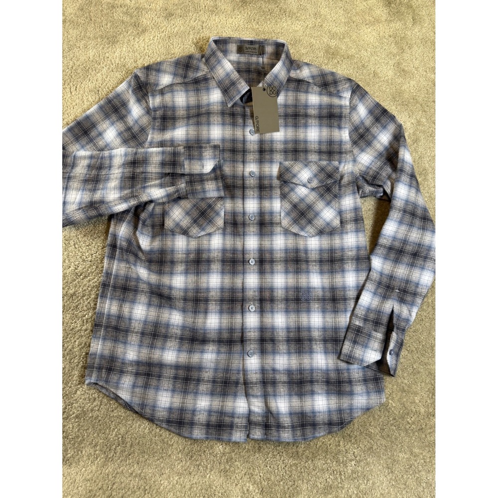 G/FORE Mens Blue Grey Plaid Flannel Button Down Shirt G4MF22W10 Large NWT